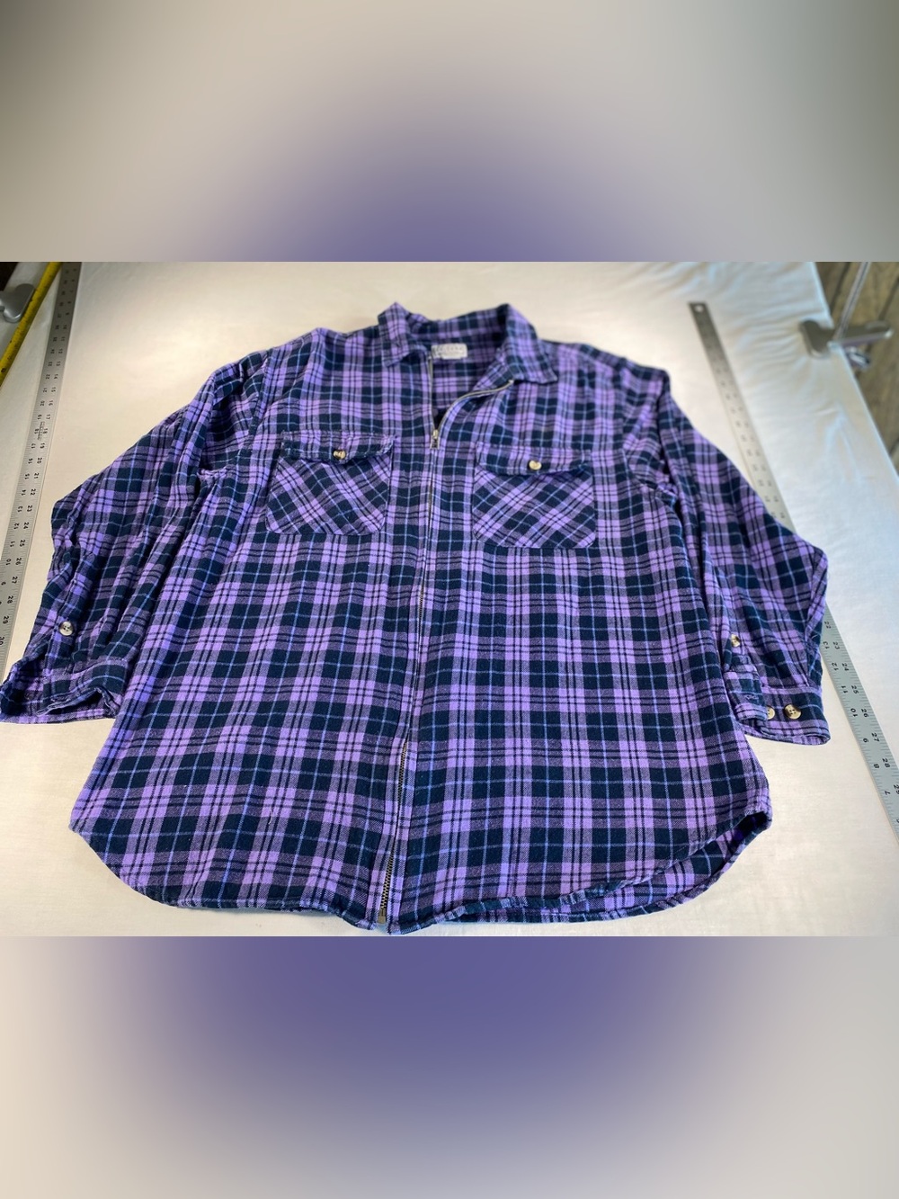 Original Arizona Jean Co XL Purple/Black Plaid Flannel Shirt Jacket